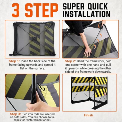 3 Panels Foldable Safety Barricade, 10.5 ft Debris Containment Barrier for Tree Cutting, Stump Grinding & Construction Work, Fiberglass Frame Mesh Fence for Work Zone Safety, Crowd Control in Kuwait