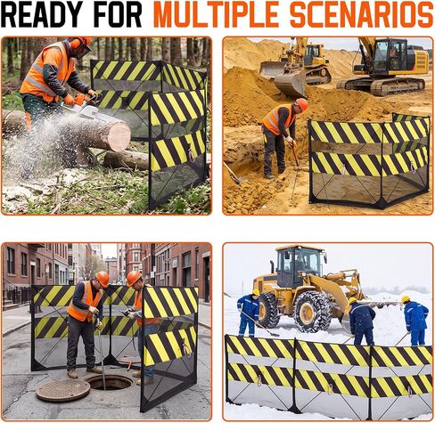 3 Panels Foldable Safety Barricade, 10.5 ft Debris Containment Barrier for Tree Cutting, Stump Grinding & Construction Work, Fiberglass Frame Mesh Fence for Work Zone Safety, Crowd Control in Kuwait