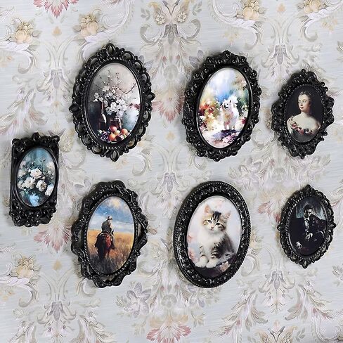 7 PCS Miniature Dollhouse Accessories Frames 1: 12 Scale Dollhouse Furniture Small Wood Photo Frames Mini House Decoration للوحات المطبوعة House DIY Art Craft (Black) in Kuwait