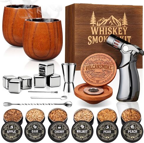 Bourbon & Whiskey Smoker Kit – 6 Wood Chip Flavors for Cocktail Smoke Infuser – Premium Men’s Gift Set for Birthday, Dad, Husband(NO Butane) in Kuwait