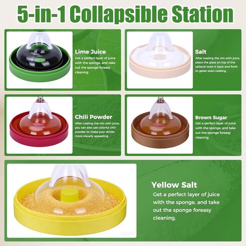 Margarita Salt Rimmer Set, 5-Tier Rimmer Holds Lime Juice Salt Sugar, Easy-Clean Durable Bar Accessories with 2 Sponges, Bar Tool for Cocktail Margarita Glasses & Drink Decorations in Kuwait