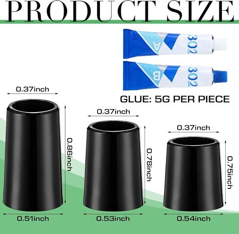 Junkin 30 Pcs Solid Black Flat Golf Iron Ferrules for Tapered with Repair Glue, 3 Sizes Black Golf Club Ferrules for Most Club Body Accessories, 0.370 Shaft, 0.750/0.780/0.860 Height in Kuwait
