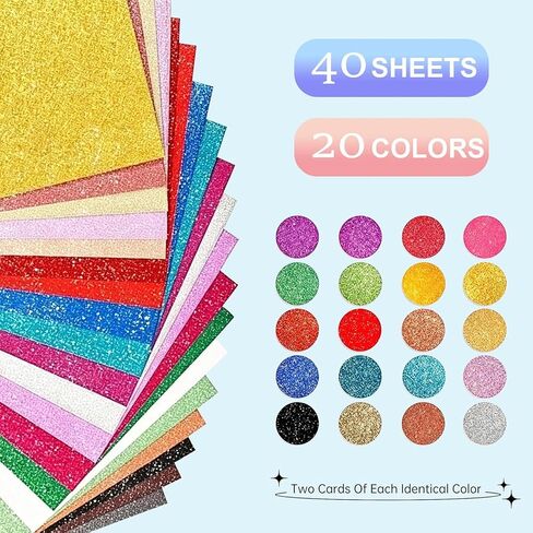 40 ورقة 20 ألوان بريق بطاقة ， A5 Craft Art Glitter Paper ، طباعة البطاقات ، مستلزمات سجلات المشروع DIY in Kuwait
