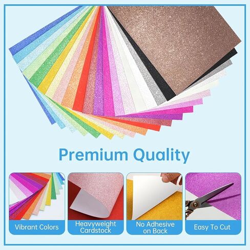 40 ورقة 20 ألوان بريق بطاقة ， A5 Craft Art Glitter Paper ، طباعة البطاقات ، مستلزمات سجلات المشروع DIY in Kuwait