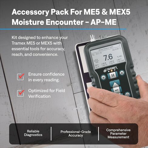 Tramex Accessory Pack for Meters MEX5 & ME5 | Use When Measuring Moisture Content in Wood, Drywall & Building Materials | Calibration Check Box, Extension Handle, 1 Set of Slide Protectors & Pouch in Kuwait
