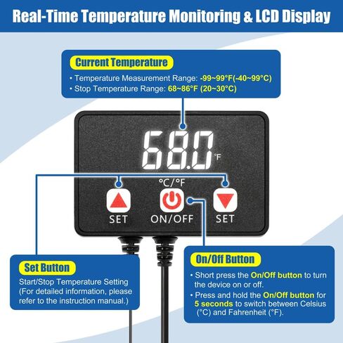 DaToo Aquarium Fan Temperature Controller Fish Tank Cooler Controller with Temperature Control(68-86 °F) Auto Start/Stop Measure Aquarium Temperature Suitable for 12V DC Plug-in Fans in Kuwait