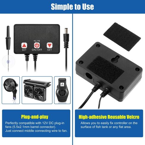DaToo Aquarium Fan Temperature Controller Fish Tank Cooler Controller with Temperature Control(68-86 °F) Auto Start/Stop Measure Aquarium Temperature Suitable for 12V DC Plug-in Fans in Kuwait