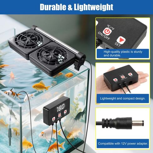 DaToo Aquarium Fan Temperature Controller Fish Tank Cooler Controller with Temperature Control(68-86 °F) Auto Start/Stop Measure Aquarium Temperature Suitable for 12V DC Plug-in Fans in Kuwait