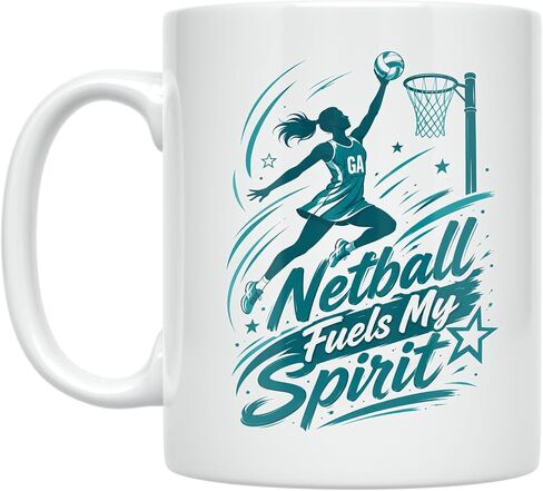 Netball Enthusiast Coffee Mug - Netball Fuels My Spirit Design - 11 oz White Ceramic - Empowering Sports Theme in Kuwait