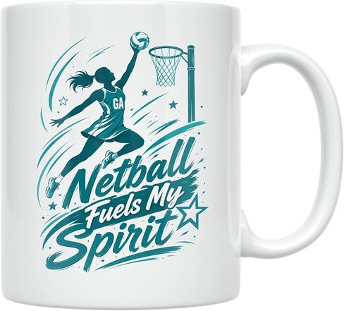 Netball Enthusiast Coffee Mug - Netball Fuels My Spirit Design - 11 oz White Ceramic - Empowering Sports Theme in Kuwait