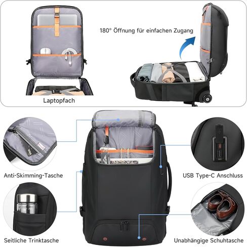 Backpack with wheels,backpack on wheels for USB Type-C Ports,17.3" Laptop Compartment,Built-In Customs Lock -Wheeled Backpack for Business, Travel, Work, College in Saudi Arabia