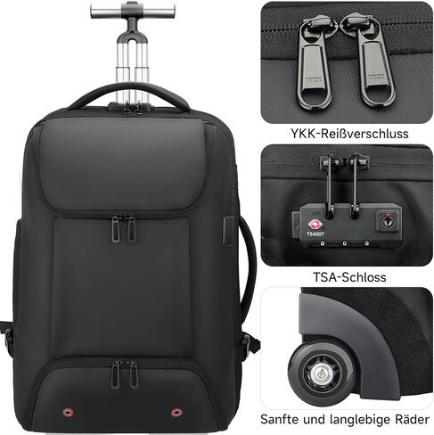 Backpack with wheels,backpack on wheels for USB Type-C Ports,17.3" Laptop Compartment,Built-In Customs Lock -Wheeled Backpack for Business, Travel, Work, College in Saudi Arabia