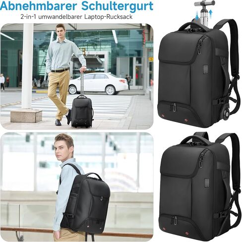 Backpack with wheels,backpack on wheels for USB Type-C Ports,17.3" Laptop Compartment,Built-In Customs Lock -Wheeled Backpack for Business, Travel, Work, College in Saudi Arabia
