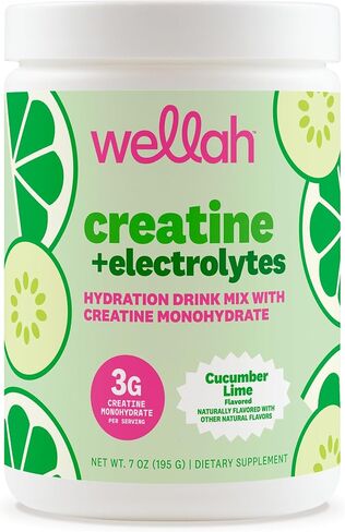 Wellah Creatine + مسحوق الإلكتروليتات (الخيار والليمون) 30 حصة - مزيج مشروب الترطيب مع 3 جرام من الكرياتين مونوهيدرات in Kuwait