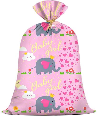 KIDAJOY Extra Large Pink Elephant Baby Shower Plastic Gift Bags 36x56 Inch Jumbo Baby Girl Gift Bag Elephant Themed Girl Kids Gender Reveals New Parent Party Favors in Saudi Arabia