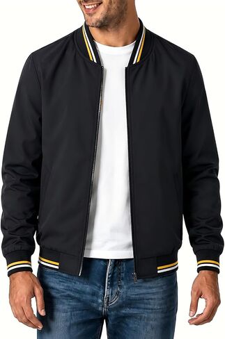 Men's Lightweight Bomber Jacket Spring Fall Casual Windbreaker Full-Zip Coat with Side Pockets in Kuwait