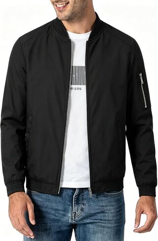 Men's Lightweight Bomber Jacket Spring Fall Casual Windbreaker Full-Zip Coat with Side Pockets in Kuwait