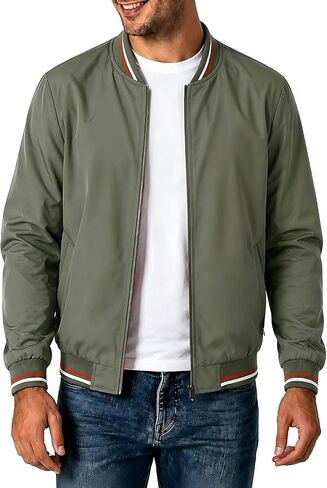 Men's Lightweight Bomber Jacket Spring Fall Casual Windbreaker Full-Zip Coat with Side Pockets in Kuwait
