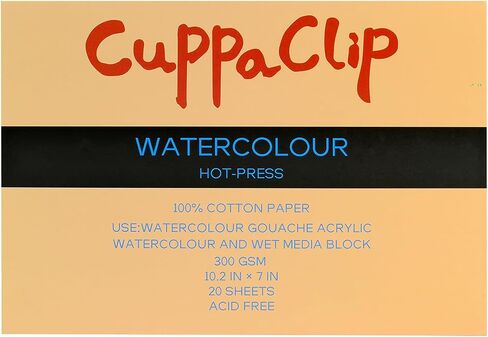 لوحة ورق فنية بألوان مائية من CuppaClip مصنوعة من القطن الخالص 300 جرام في المتر المربع (140 رطل) خالية من الأحماض 20 ورقة لوازم فنية بألوان مائية (ضغط ساخن، 7 × 5.1 بوصة) in Kuwait