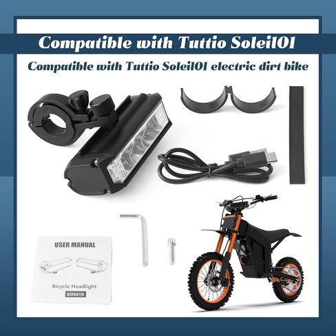 LED Bike Light Compatible with Tuttio Soleil01 Electric Dirt Bike, USB Rechargeable Bicycle Headlight for Night Riding, Daytime Running Lights with Mounting Bracket and Tools in Kuwait