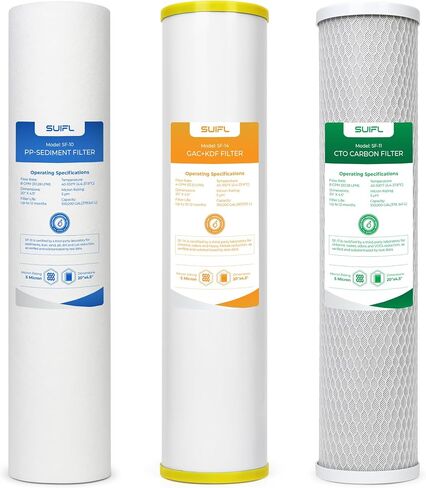 4.5 * 20" 3 Stage Whole House Water Filter Set, Compatible with SimPure DB20P-3, iSpring WGB32B-KS, F3WGB32BKS, HQUA WF3-01, Express Water FLTWH2045CGS1, Pack with PP, GAC and CTO Filter, 1 Set in Kuwait
