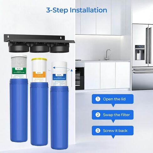 4.5 * 20" 3 Stage Whole House Water Filter Set, Compatible with SimPure DB20P-3, iSpring WGB32B-KS, F3WGB32BKS, HQUA WF3-01, Express Water FLTWH2045CGS1, Pack with PP, GAC and CTO Filter, 1 Set in Kuwait