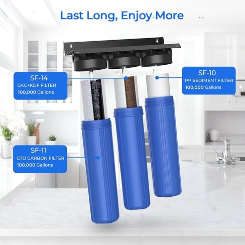 4.5 * 20" 3 Stage Whole House Water Filter Set, Compatible with SimPure DB20P-3, iSpring WGB32B-KS, F3WGB32BKS, HQUA WF3-01, Express Water FLTWH2045CGS1, Pack with PP, GAC and CTO Filter, 1 Set in Kuwait