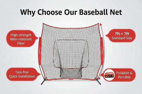 7'x7' Baseball Replacement Net (Net Only), Portable Pitching & Training Net, Simple and Quick Installation, Easy Setup for Beginners & Skilled Players in Kuwait