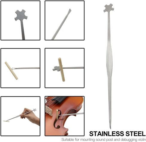 Stainless Steel Violin Sound Post Setter - S Style Violin Column Hook Rubber Gip Protector Durable Luthier Install Repair Tool with Bendable Design in Kuwait