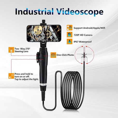 Two-Way Articulating Borescope Camera with Light, Endoscope Inspection Camera with 3.3FT Semi-Rigid Probe, IP67 Waterproof Inspection, Flexible Snake Scope for Home Repair, Automotive in Kuwait