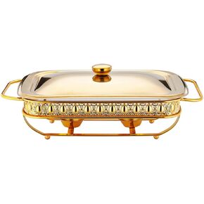 Stainless Steel Hot Pot 2 Full Size Buffet Set with Water Tray, Food Tray, Fuel Rack and Lid for Buffets, Weddings, Parties, Gold,A-2L in Kuwait