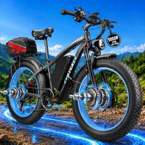 60V 26AH محرك مزدوج Ebike ، 5000 واط الذروة (68 فولت كحد أقصى) حتى 90 ميلا يتراوح دراجة كهربائية سريعة للبالغين ، 40-46 ميل في الساعة 24 " in Saudi Arabia