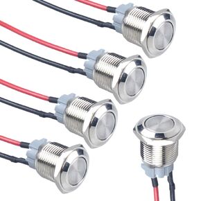 5pcs 16mm Latching Metal Push Button Switch with Pre-soldered Cable 1NO 12V 24V 36V 110V 250V Waterproof IP66 Without LED (Silver Flat Head) in Saudi Arabia