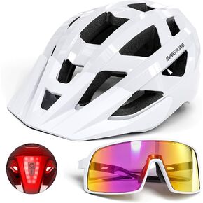 Adult Bike Helmet & Cycling Sunglasses Set with LED Rear Ligh for Men Women | M&L,Mountain Bicycle Helmet,USB Rechargeable Rear Light,Safety Certified,UV Protection Glasses,Commuting&Riding,Fit Well in Saudi Arabia