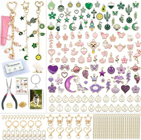 طقم صنع سلسلة المفاتيح DIY 342 قطعة من Kupor - 25 سلسلة مفاتيح، صندوق تخزين وتعليمات، رائعة لصنع سحر الحقائب، سحر سلسلة المفاتيح مثالية لمحبي الحرف اليدوية (مواد صديقة للبيئة) ومتسوقي الهدايا in Kuwait
