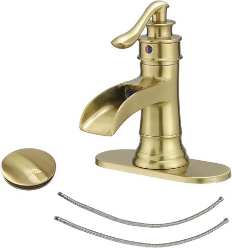 BWE Matte Black Bathroom Faucet, Waterfall Bathroom Faucet Sink Lavatory Single Hole Faucets One Handle Bath Antique with Brass Pop Up Drain Stopper Mixer Tap Overflow Water Supply Line in Saudi Arabia