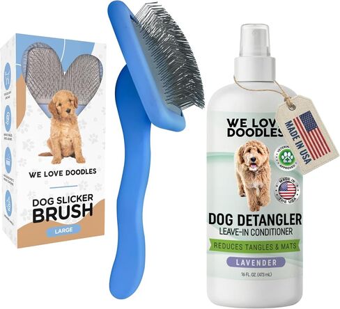 We Love Doodles Large Dog Slicker Brush & Detangler Spray Lavender - Dog Brush for Long Haired Dogs, Goldendoodles & Doodles, Tangle Remover, Dematting Spray & Leave in Conditioner for Dogs, 16 oz in Saudi Arabia