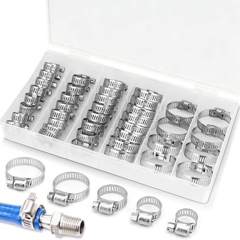 Hose Clamp Kit 40Pcs Stainless Steel Worm Hose Clamps Adjustable Metal Band Clamps For Water Pipe, Intercooler, Automotive Plumbing, Heater Hose in Kuwait