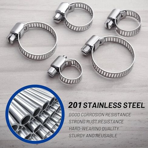Hose Clamp Kit 40Pcs Stainless Steel Worm Hose Clamps Adjustable Metal Band Clamps For Water Pipe, Intercooler, Automotive Plumbing, Heater Hose in Kuwait