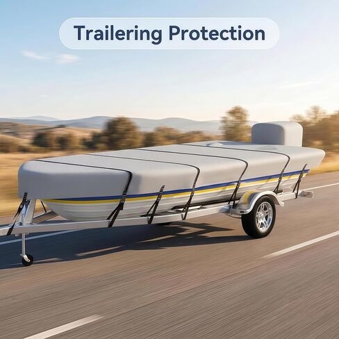Jon Boat Cover with Motor Cover Heavy Duty 5 Layers 1200D Mooring Cover, John Boat Upgrades Waterproof UV Resistant Marine Grade Reinforced Adjustable Side Straps (Grey, 12ft Long, Beam Width to 56") in Kuwait