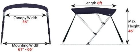 Oceansouth 3 Bow Bimini Top 6ft Long | Heavy Duty Marine Boat Canopy with Aluminum Frame & Atlas Marine Fabric (Dark Gray, Mounting Width 79" - 84") in Kuwait