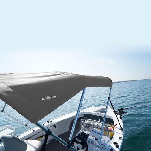 Oceansouth 3 Bow Bimini Top 6ft Long | Heavy Duty Marine Boat Canopy with Aluminum Frame & Atlas Marine Fabric (Dark Gray, Mounting Width 79" - 84") in Kuwait