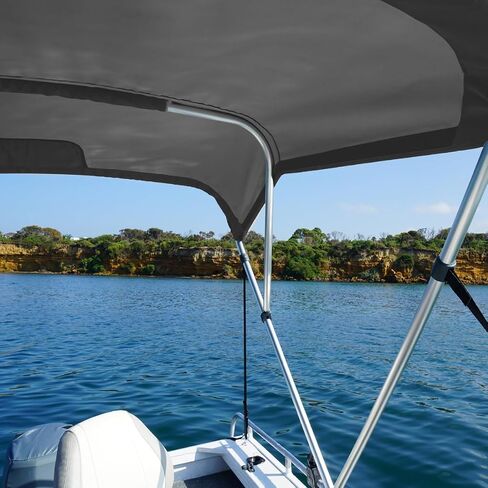 Oceansouth 3 Bow Bimini Top 6ft Long | Heavy Duty Marine Boat Canopy with Aluminum Frame & Atlas Marine Fabric (Dark Gray, Mounting Width 79" - 84") in Kuwait