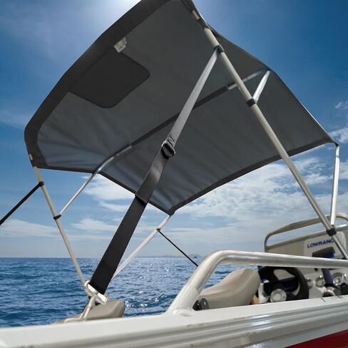 Oceansouth 3 Bow Bimini Top 6ft Long | Heavy Duty Marine Boat Canopy with Aluminum Frame & Atlas Marine Fabric (Dark Gray, Mounting Width 79" - 84") in Kuwait