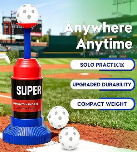 KAK Baseball Training Tee Ball Popper, Pop Up Baseball Trainer with Baseball Bat & 2 Practice Balls, Hitting Tee for Perfect Swings, Batting Practice Equipment Indoor Outdoor, No Pitcher Required in Kuwait