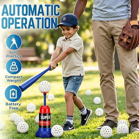 KAK Baseball Training Tee Ball Popper, Pop Up Baseball Trainer with Baseball Bat & 2 Practice Balls, Hitting Tee for Perfect Swings, Batting Practice Equipment Indoor Outdoor, No Pitcher Required in Kuwait