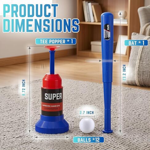 KAK Baseball Training Tee Ball Popper, Pop Up Baseball Trainer with Baseball Bat & 2 Practice Balls, Hitting Tee for Perfect Swings, Batting Practice Equipment Indoor Outdoor, No Pitcher Required in Kuwait
