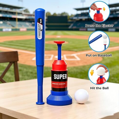 KAK Baseball Training Tee Ball Popper, Pop Up Baseball Trainer with Baseball Bat & 2 Practice Balls, Hitting Tee for Perfect Swings, Batting Practice Equipment Indoor Outdoor, No Pitcher Required in Kuwait