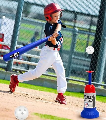 KAK Baseball Training Tee Ball Popper, Pop Up Baseball Trainer with Baseball Bat & 2 Practice Balls, Hitting Tee for Perfect Swings, Batting Practice Equipment Indoor Outdoor, No Pitcher Required in Kuwait