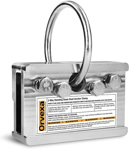 Standing Seam Roof Clamp Anchor, 2-Way Reversible Non-Penetrating No-Drill Metal Roof Anchor with O-Ring for Vertical Seams and Fixed Ladders, 5,000 lb Rated Fall Protection Anchorage Connector in Kuwait